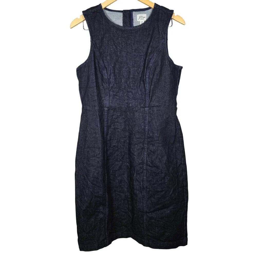 J. Crew Denim Sleeveless Sheath Dress Dark Wash Indigo AK226 Size 10